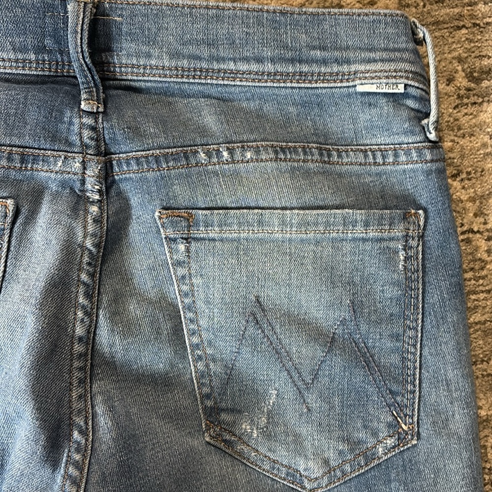 MOTHER Blue Distressed Flare Jeans - Picture 8 of 8